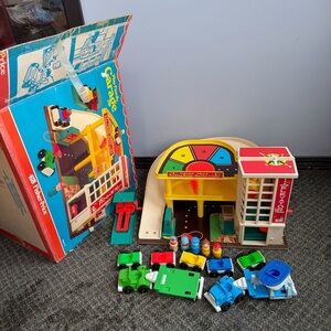 Vintage Fisher-Price Play Family Garage with Extra Vehicles